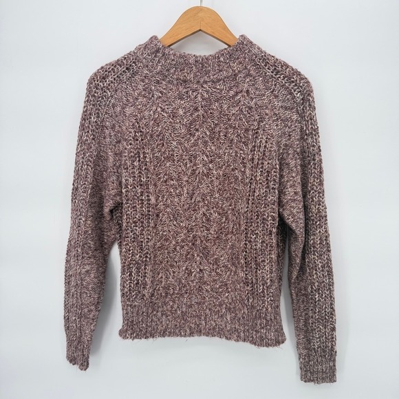 Lucky Brand Purple Marled Cable Knit Raglan Sweater Small Pink Cabin Core - Picture 8 of 8